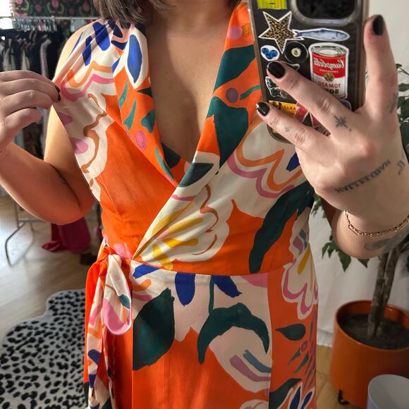 Hutch Floral Sleeveless Verona Wrap Midi Dress Orange Size Large - Picture 5 of 8